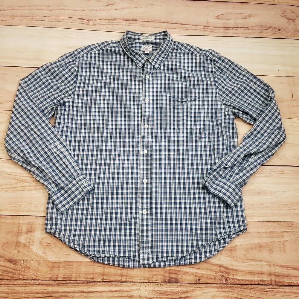 Lucky Brand Shirt Men Extra Large Blue White Outdoors Button Up California Adult
